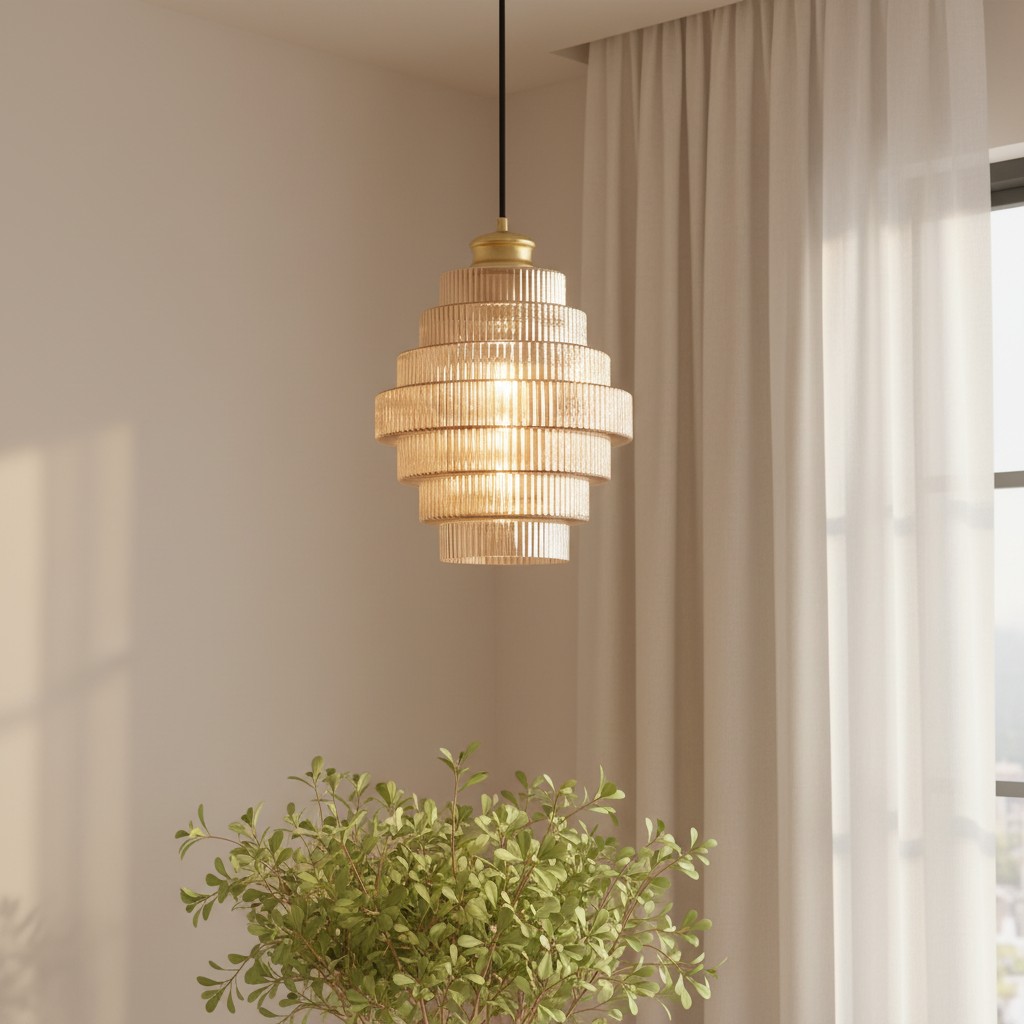 Gold Bottis pendant light near a window and greenery