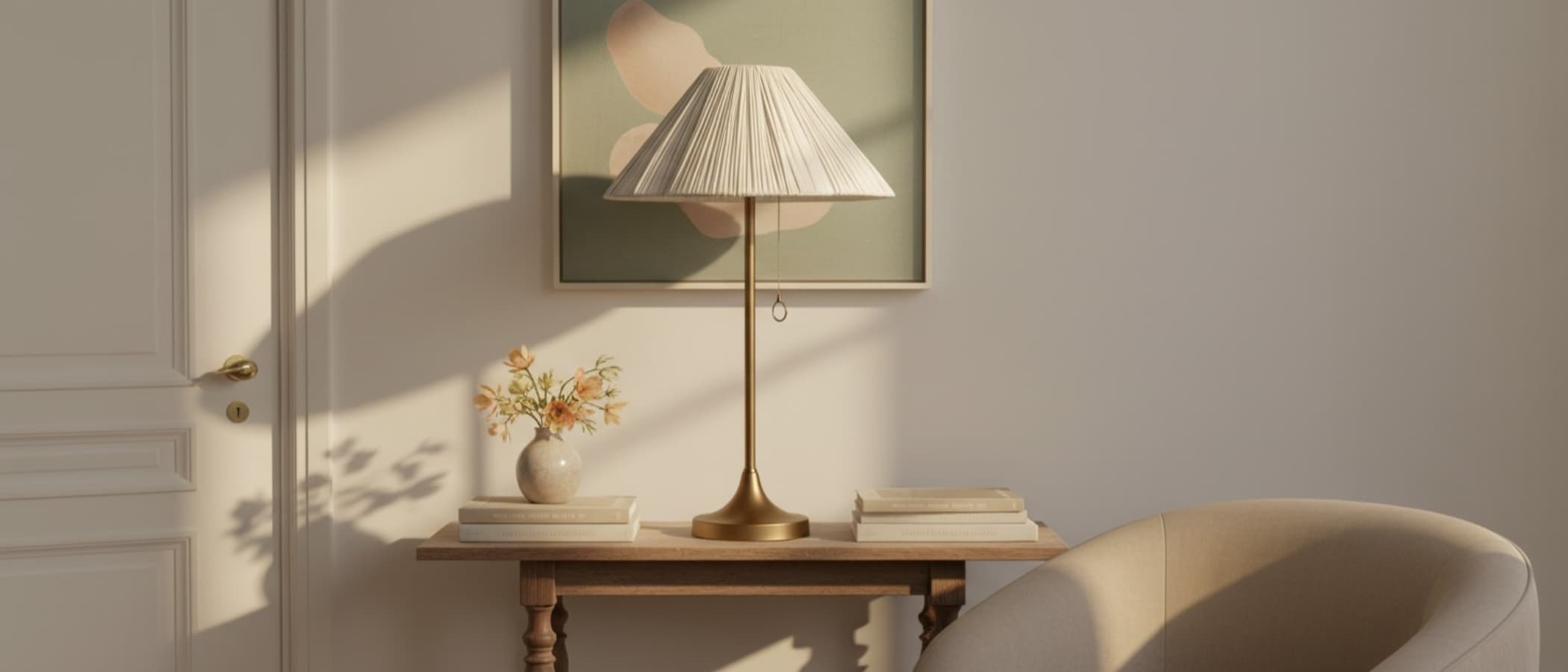 Blossine Tischlampe in einem hellen Wohnbereich