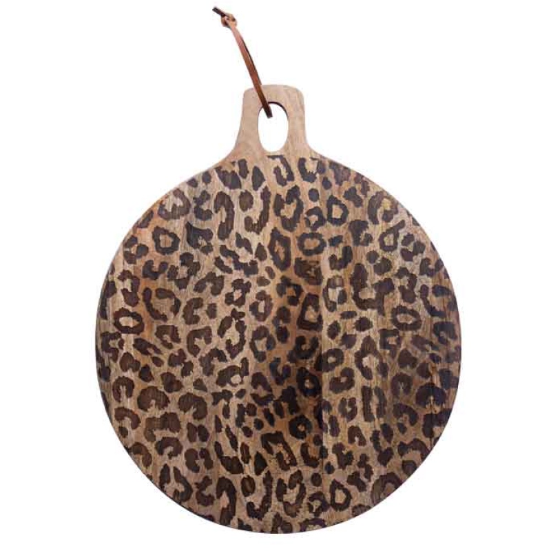 Rundes Leopard-Holzbrett mit Lederband
