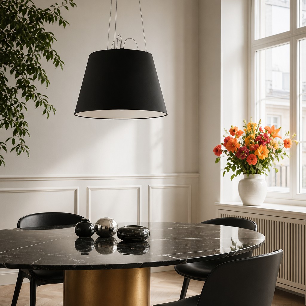 Black Tolomeo Mega pendant lamp above round table