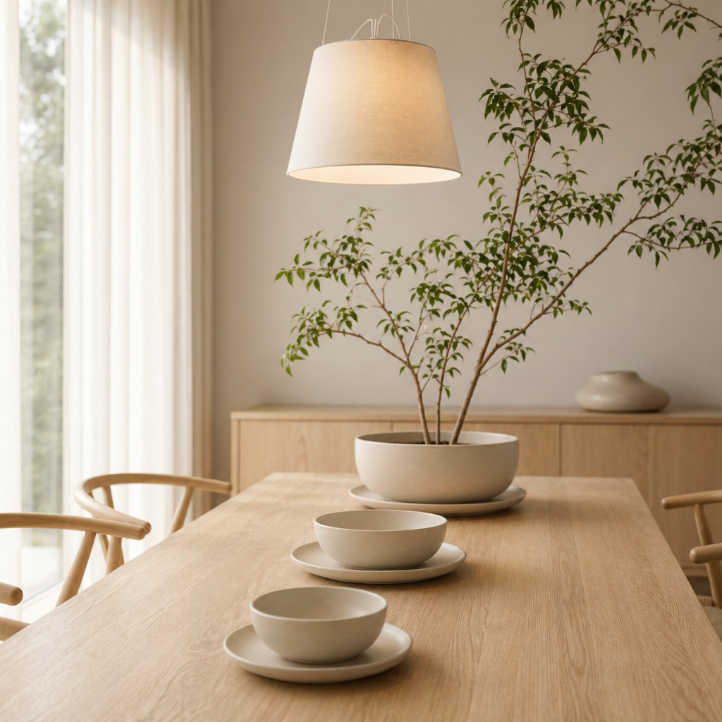 Light fabric shade Tolomeo Mega pendant above dining table