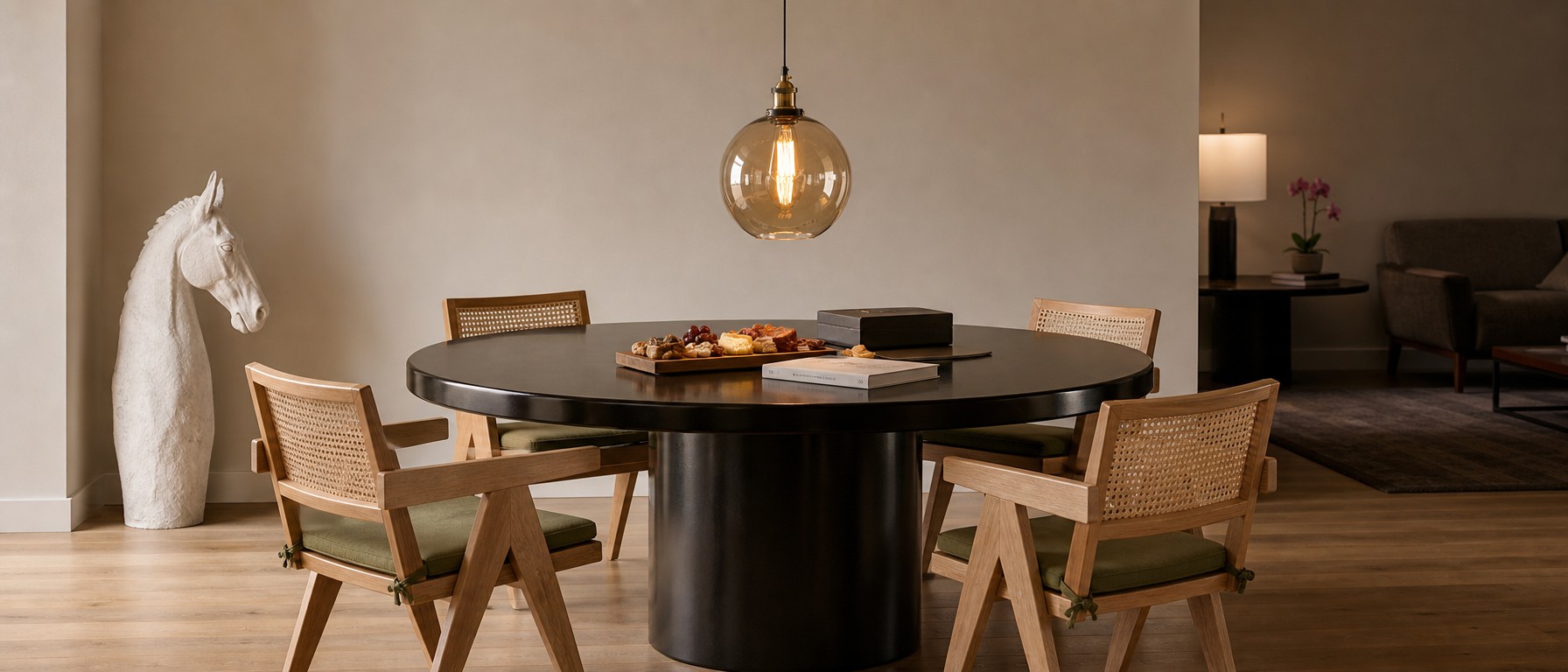 Levy Industrial Metal/Glass Pendant Light in a warm kitchen setting