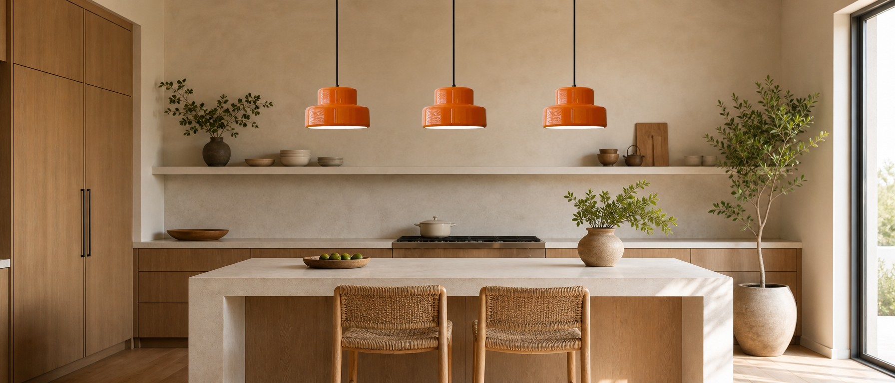 Bauhaus Vintage Orange Warm Pendant Light in einem Esszimmer