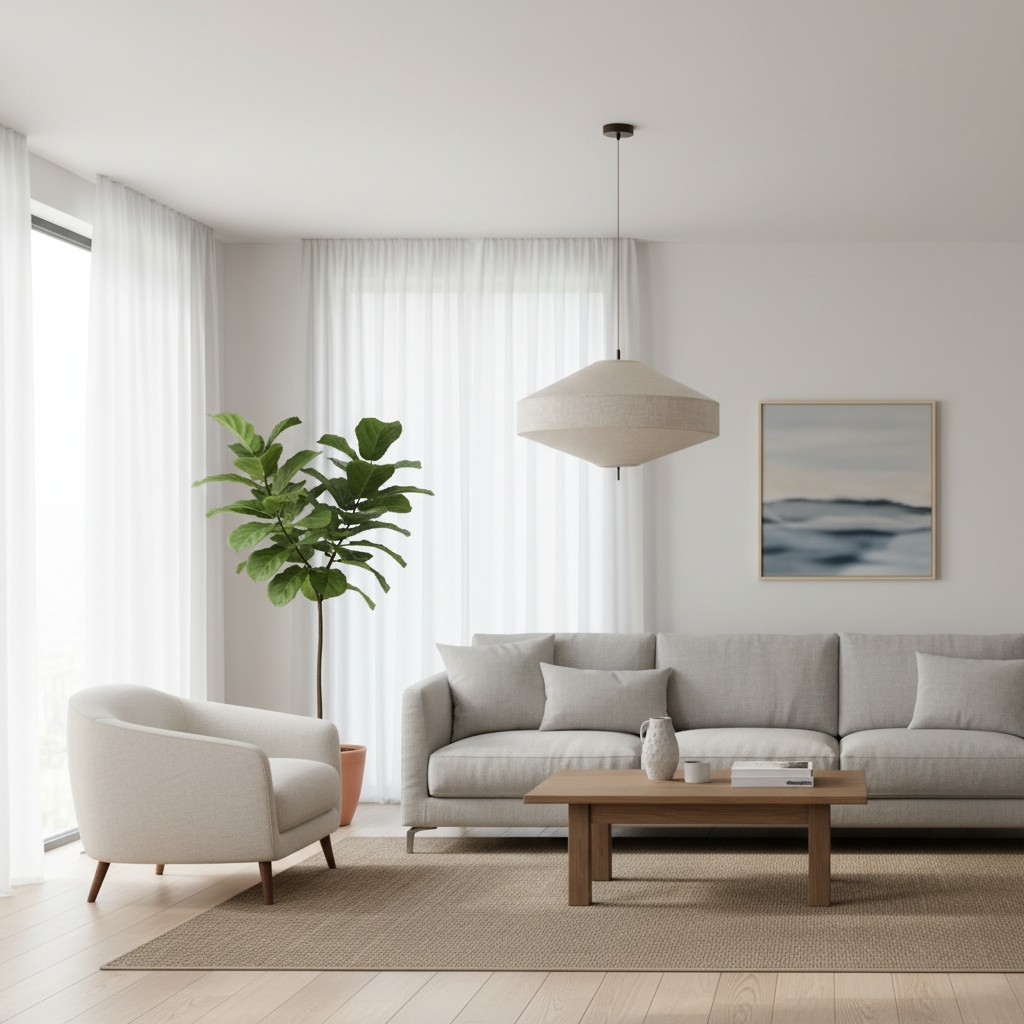 Zalen Pendelleuchte in einem hellen Wohnzimmer