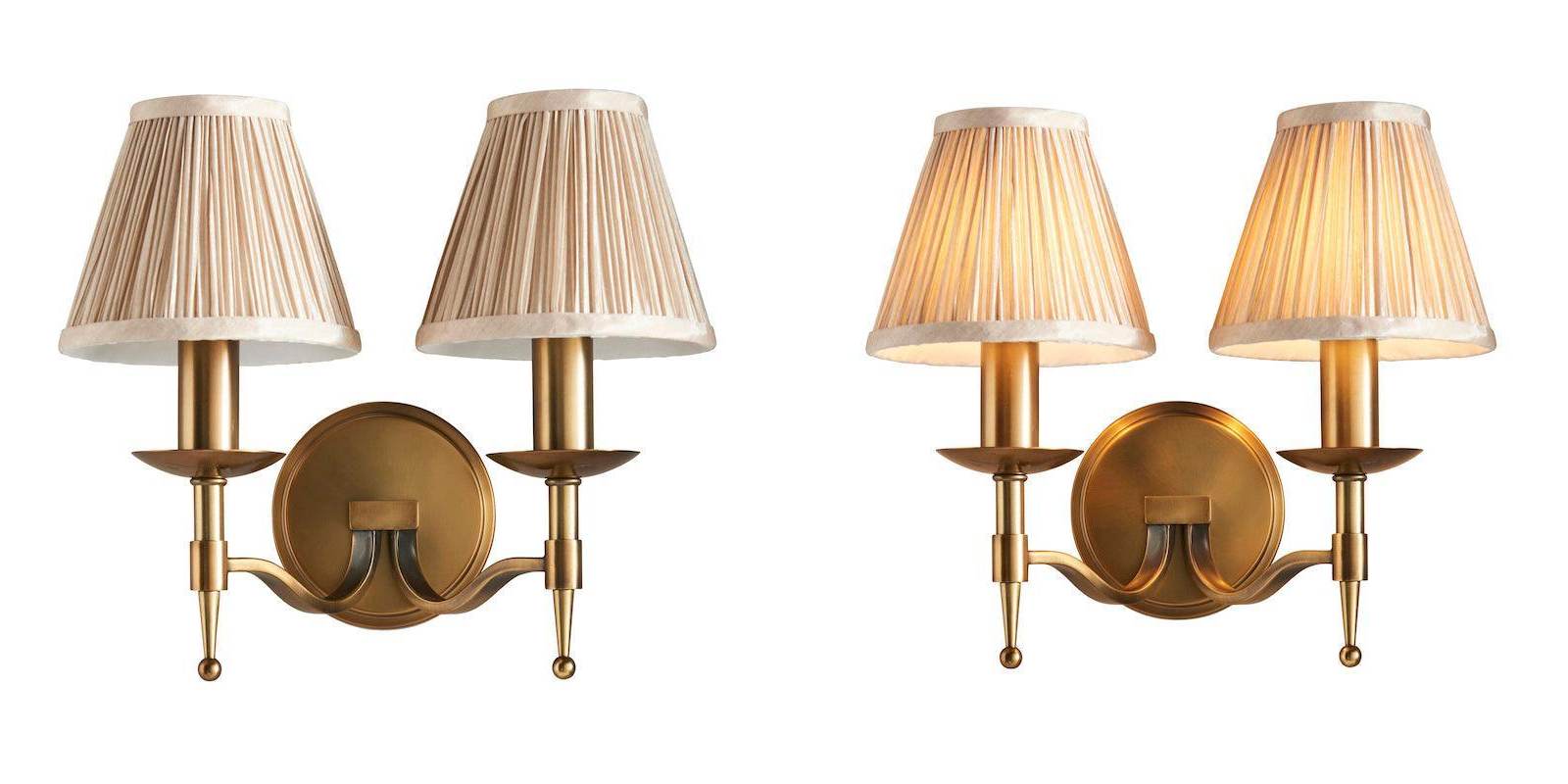 Tela wall sconce switched off and switched on comparison