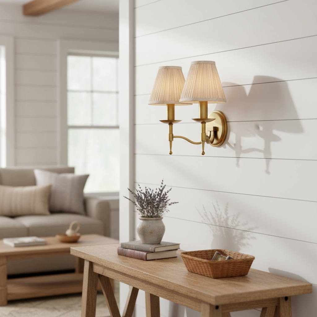 Double Tela wall sconce in a bright living room