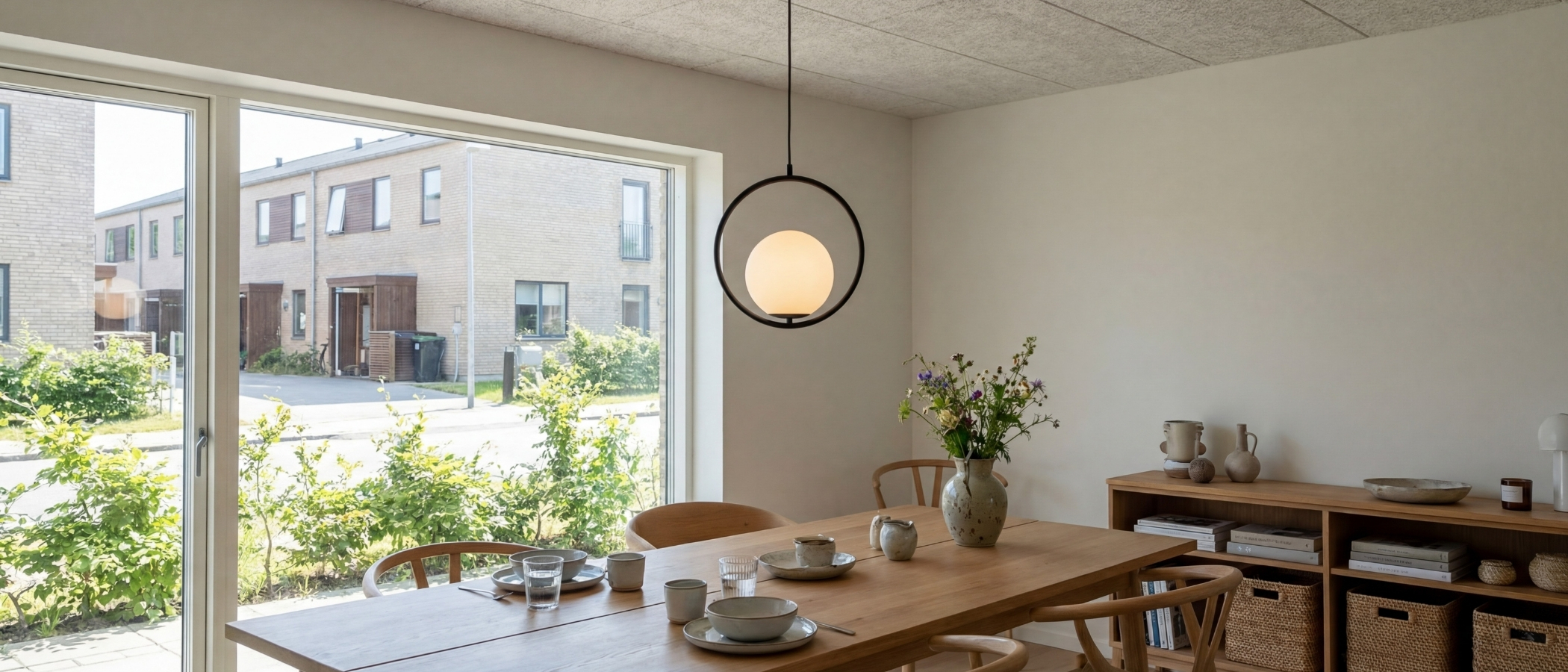 Mila Geometric Framework Pendelleuchte über einem Esstisch