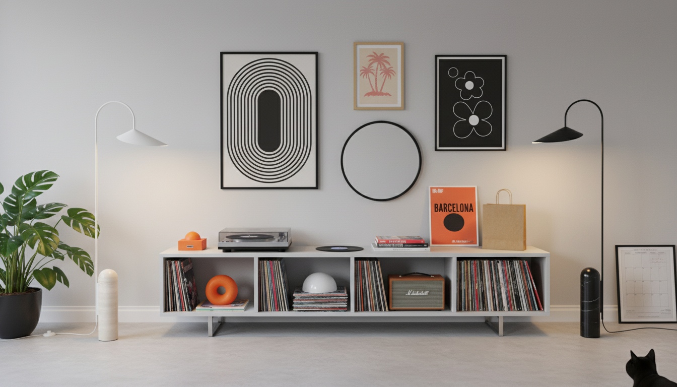 Nulavo Stehlampe in zwei Ausführungen vor einem modernen Sideboard