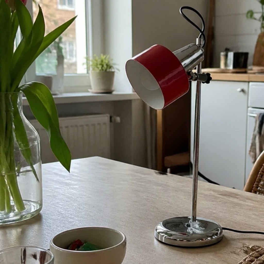 Detal wnętrza z lampą stołową Bauhaus