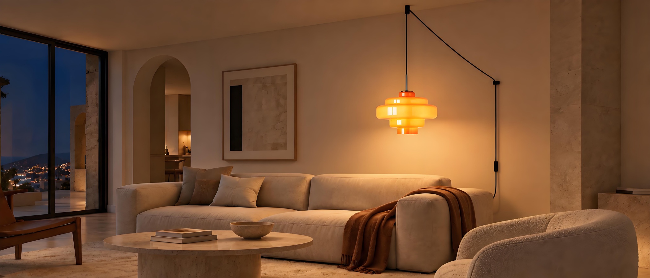 Plug-in pendant lighting switched on
