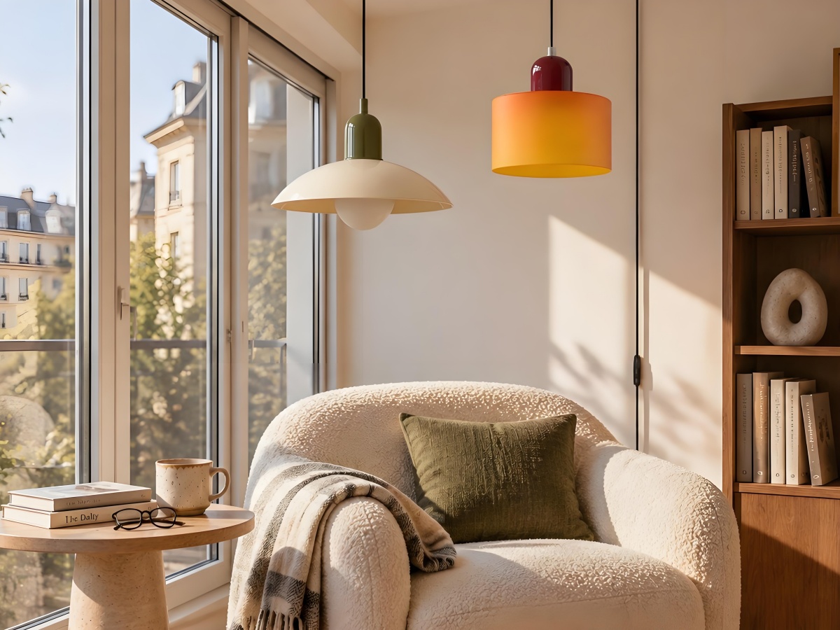 Plug-in pendant above a reading corner