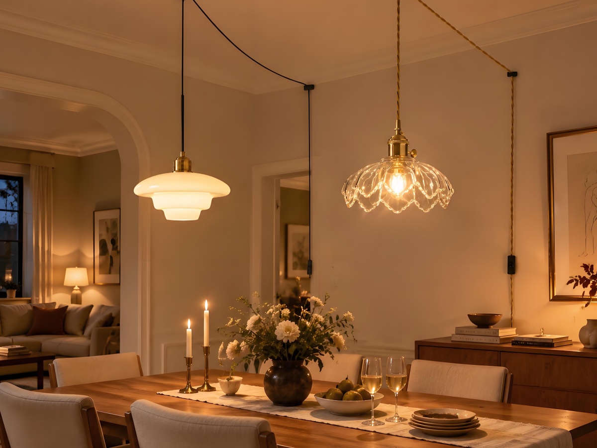 Plug-in pendant over a dining table