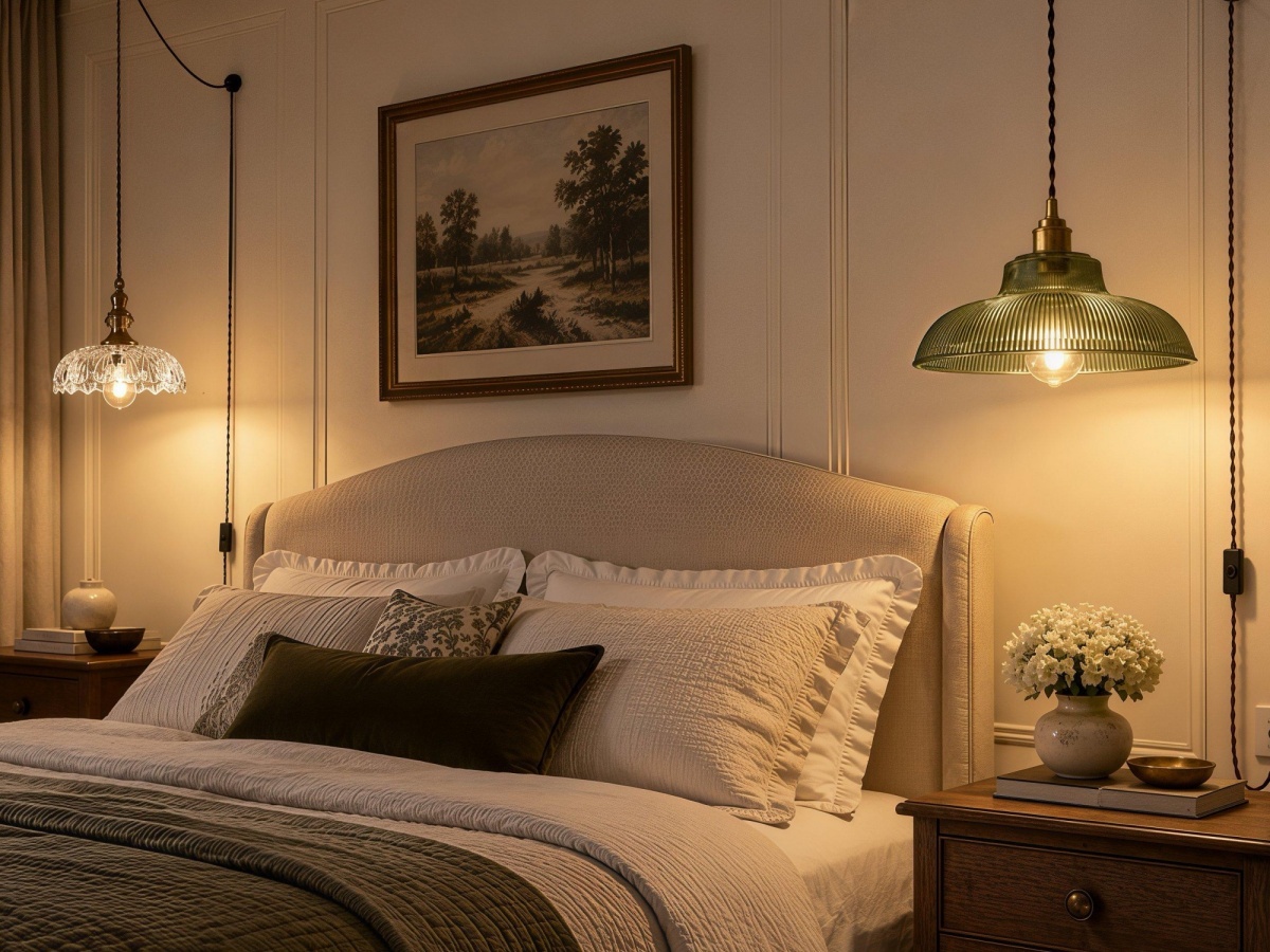 Plug-in pendant creating soft bedside light