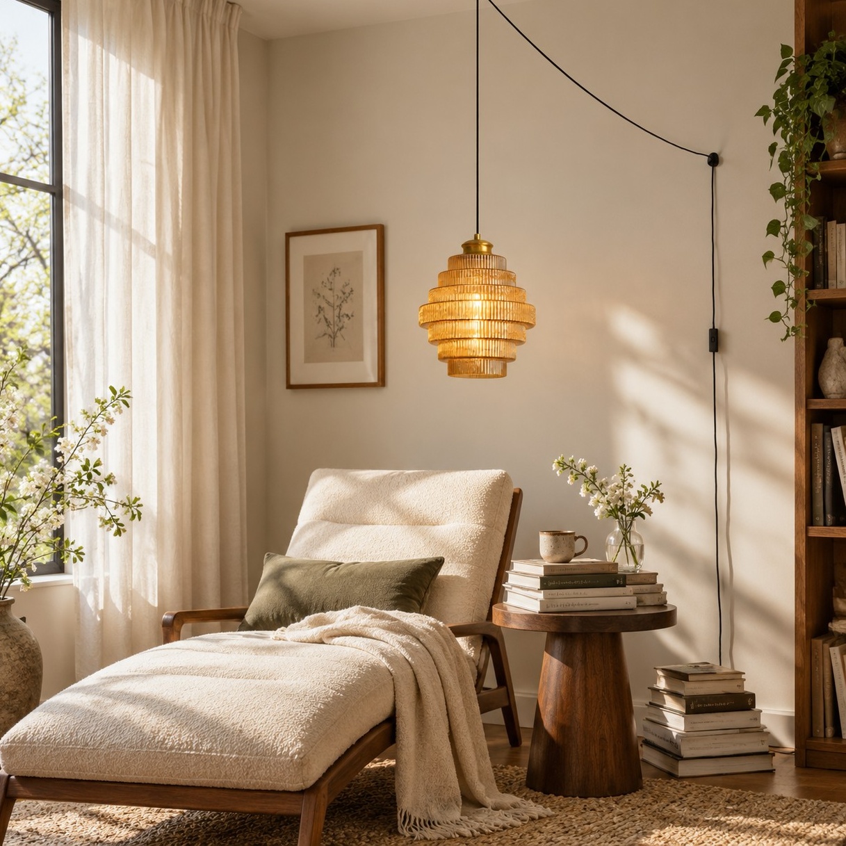 Ridged Glass Plug-In Pendant Light