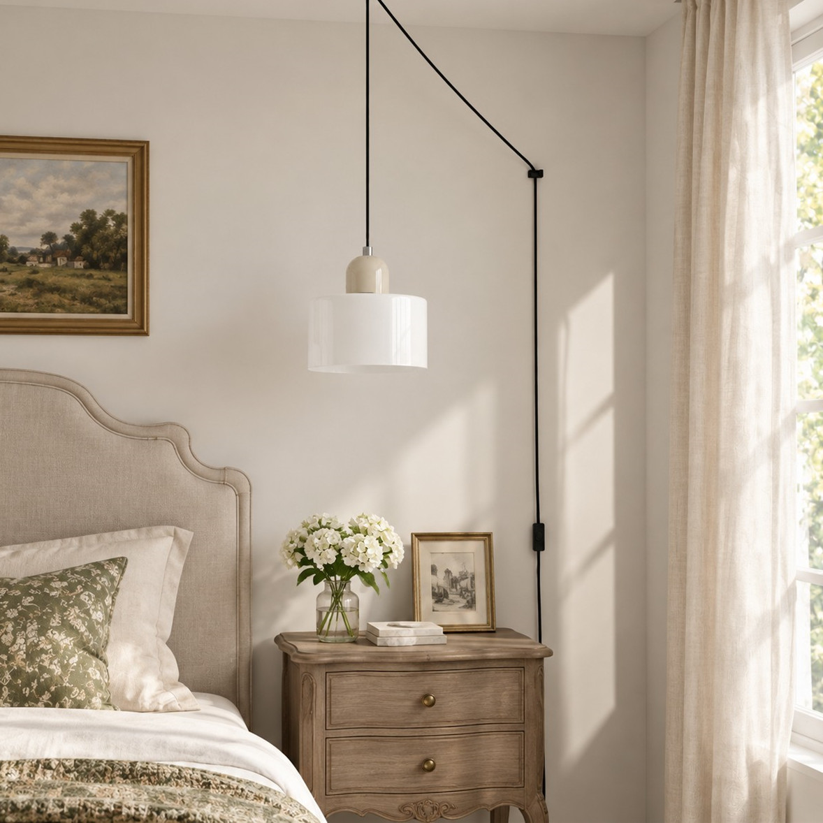Mid-Century Macaron Plug-in Swag Pendant Light