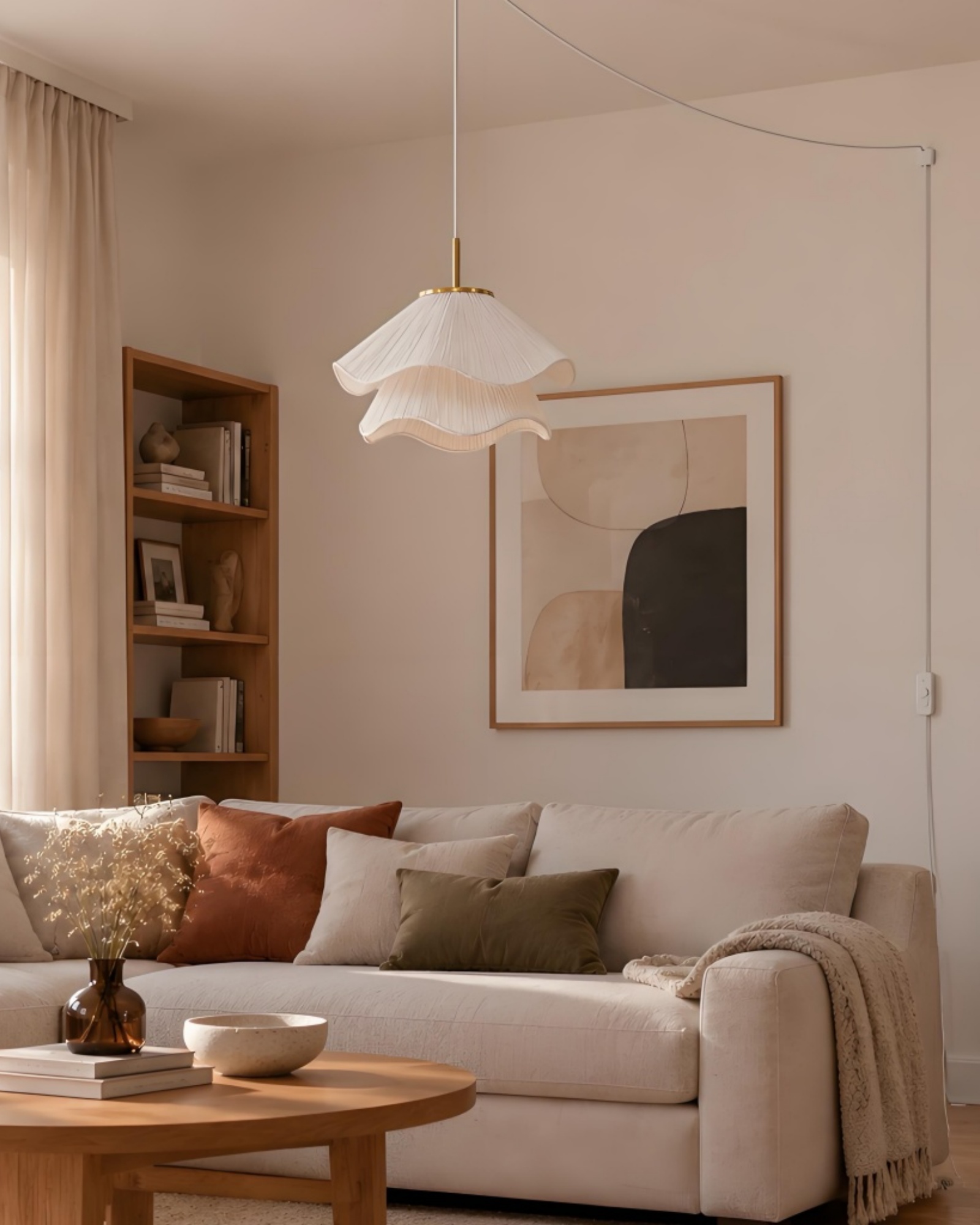 Layered Pleated Fabric Plug-In Pendant Light
