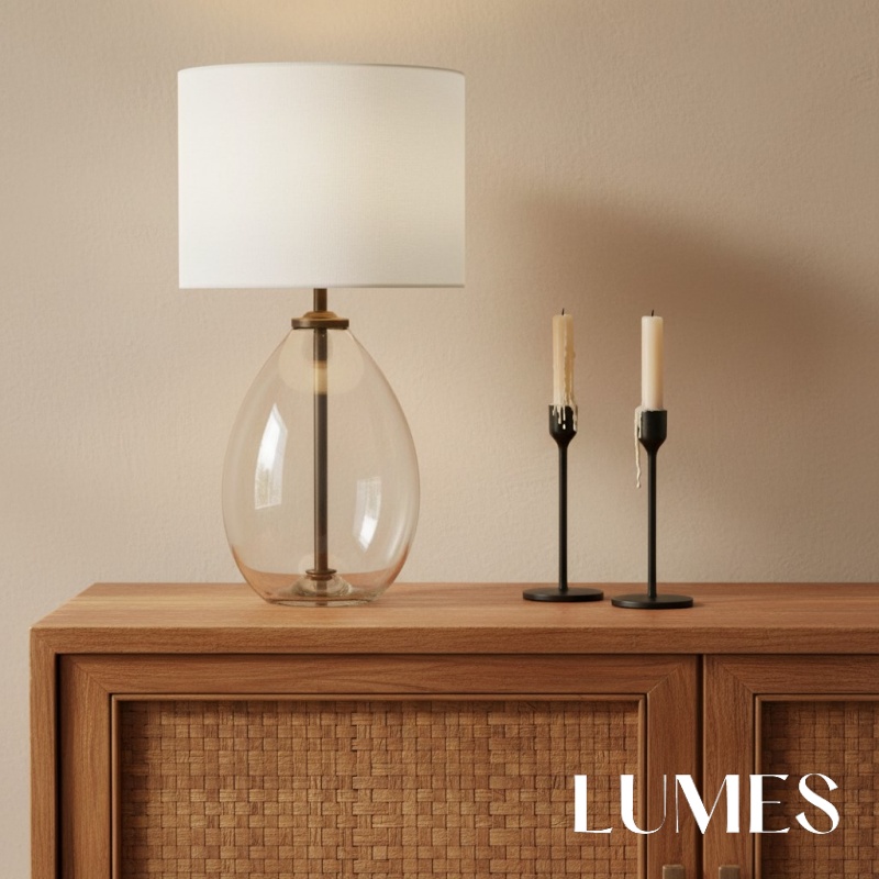 Sustaina lamp on a styled cabinet