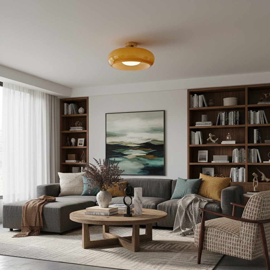 Brass-Finished Mount: Bauvia Round Glass Ceiling Light — A layered perspective