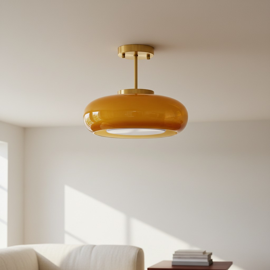 Brass-Finished Mount: Bauvia Round Glass Ceiling Light — A layered perspective
