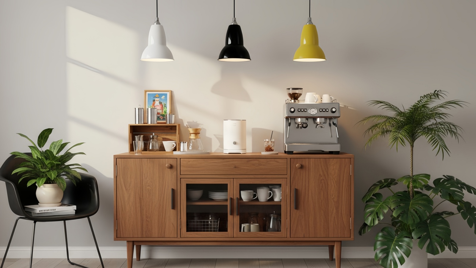 Modryx Pendelleuchten über einem Sideboard