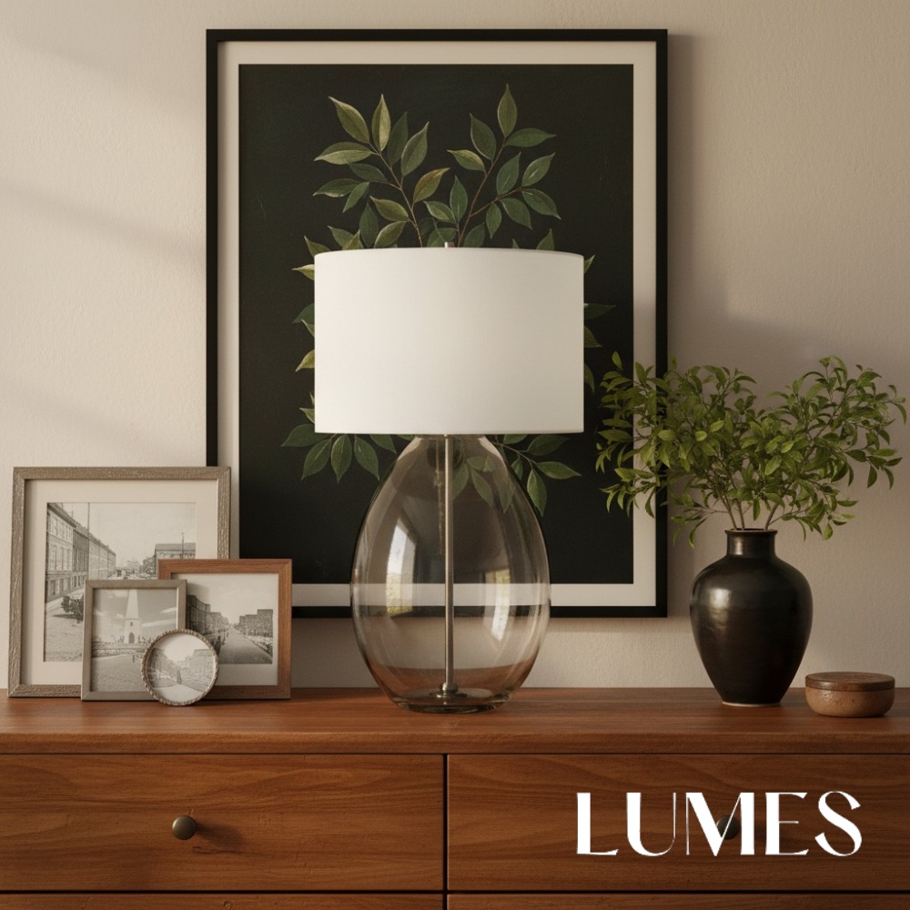 Sustaina lamp centered under wall art