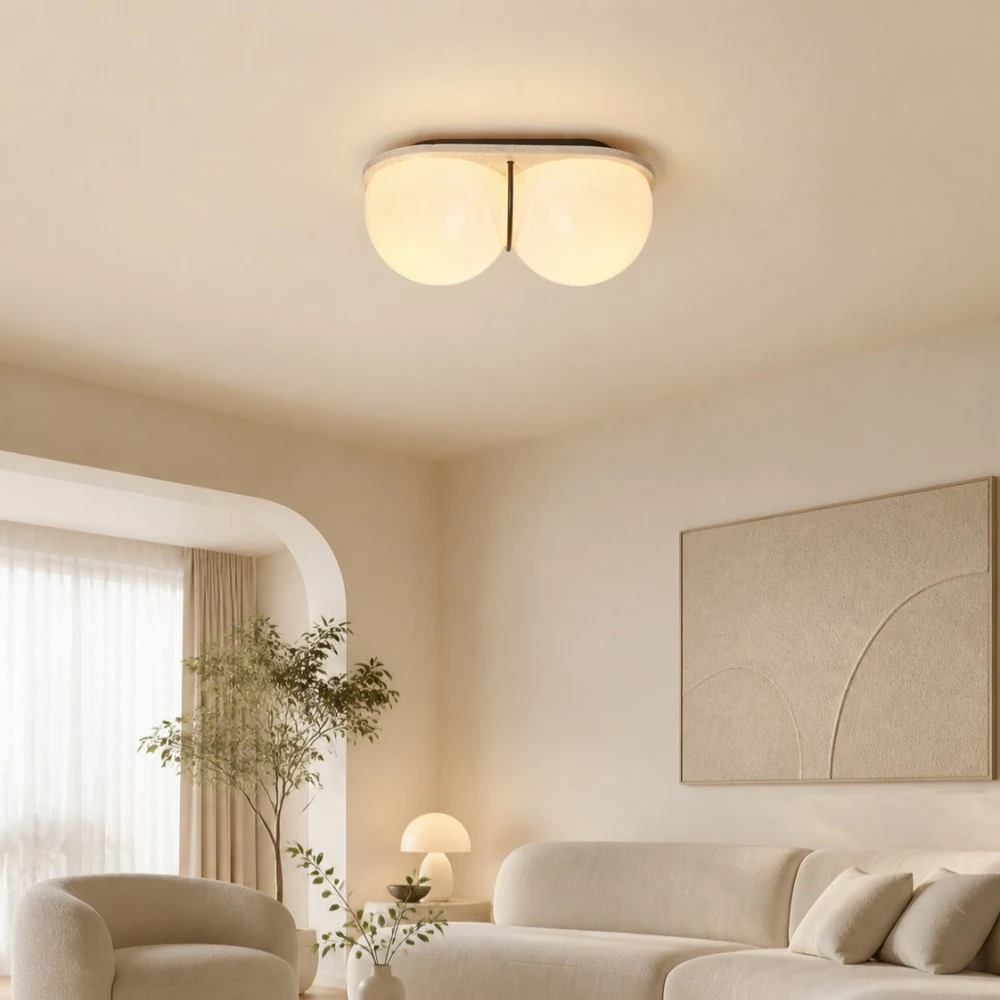 Cream travertine ceiling lamp in living room scene