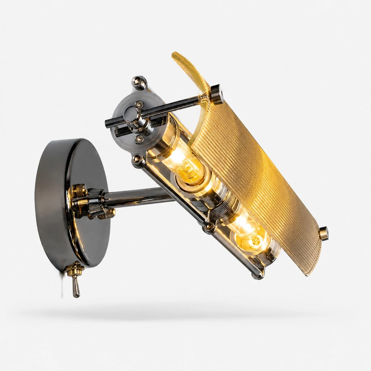 Adjustable double glass wall light on white background