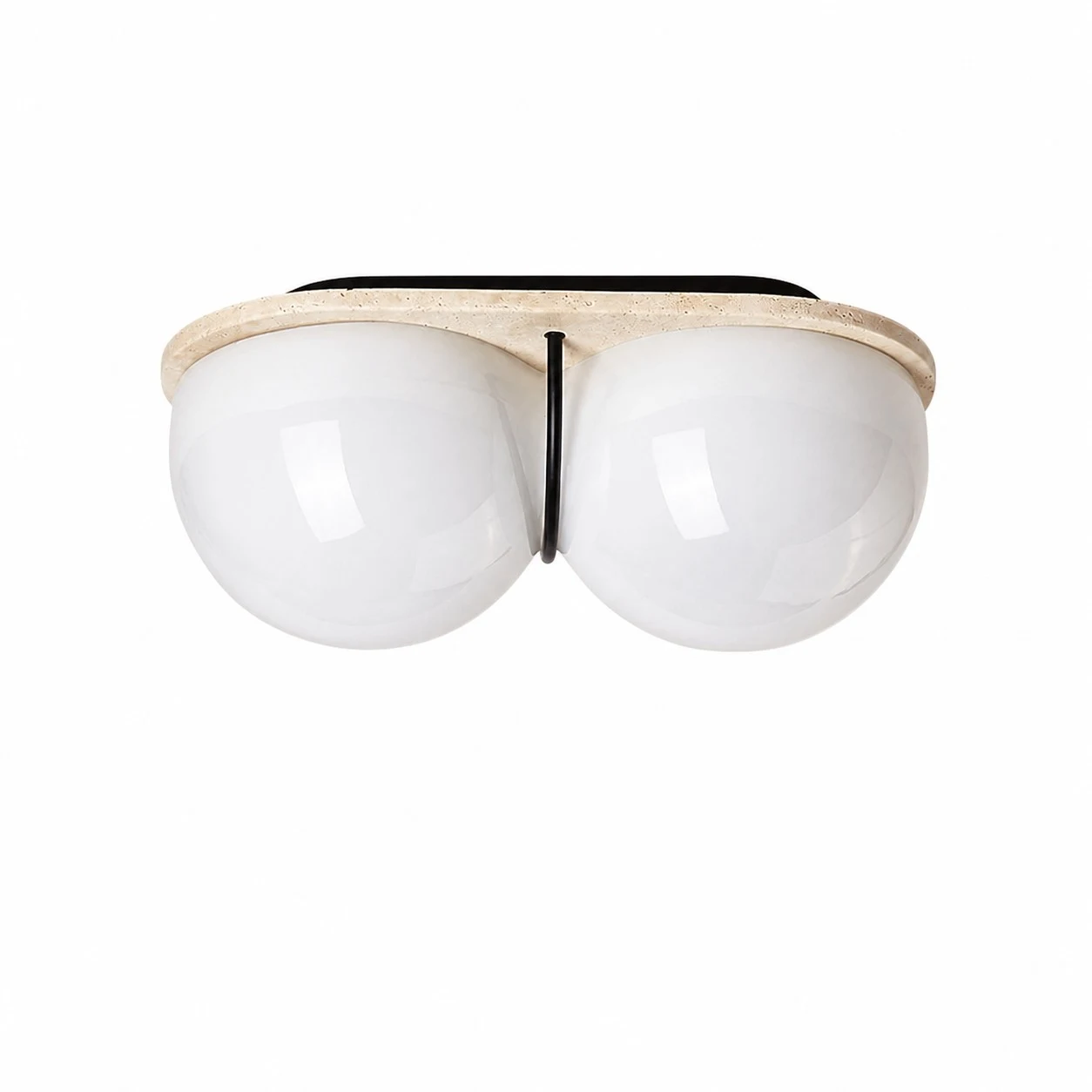 Cream travertine double globe ceiling lamp front view