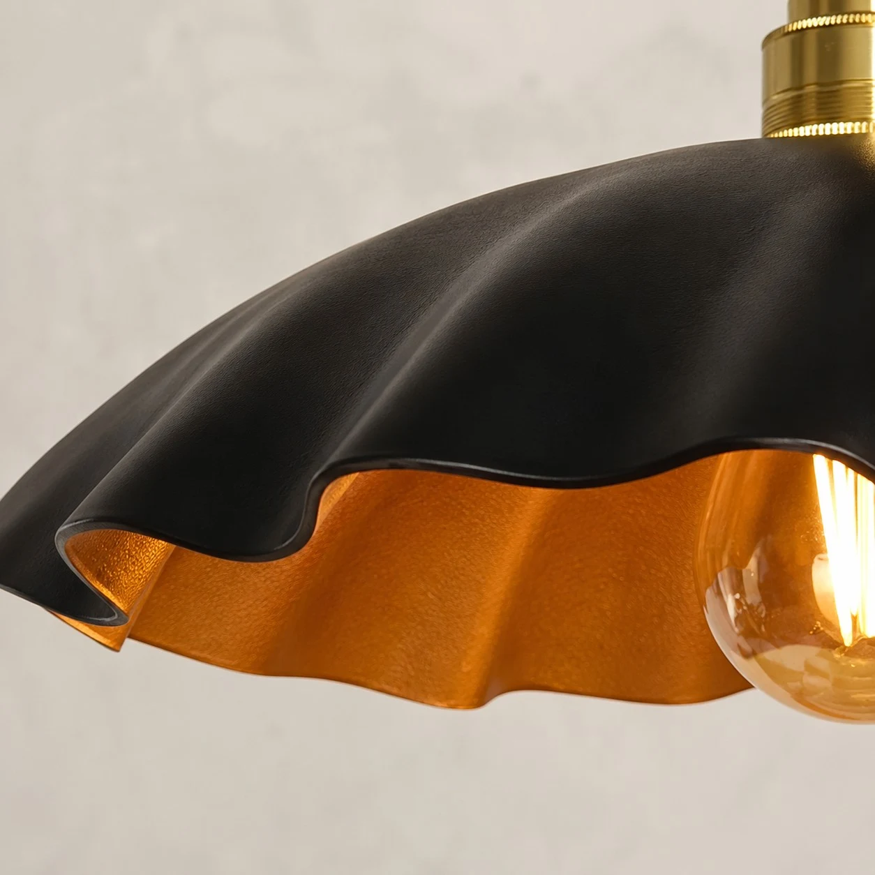 scalloped leather shade edge with warm inner tone