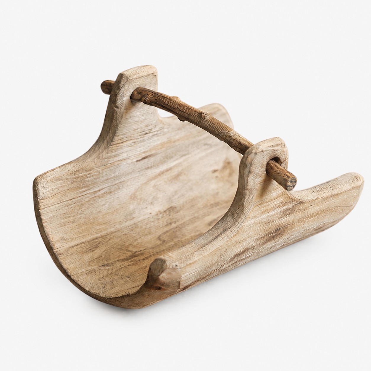 handcrafted willow wood carry tray in large size on a clean background