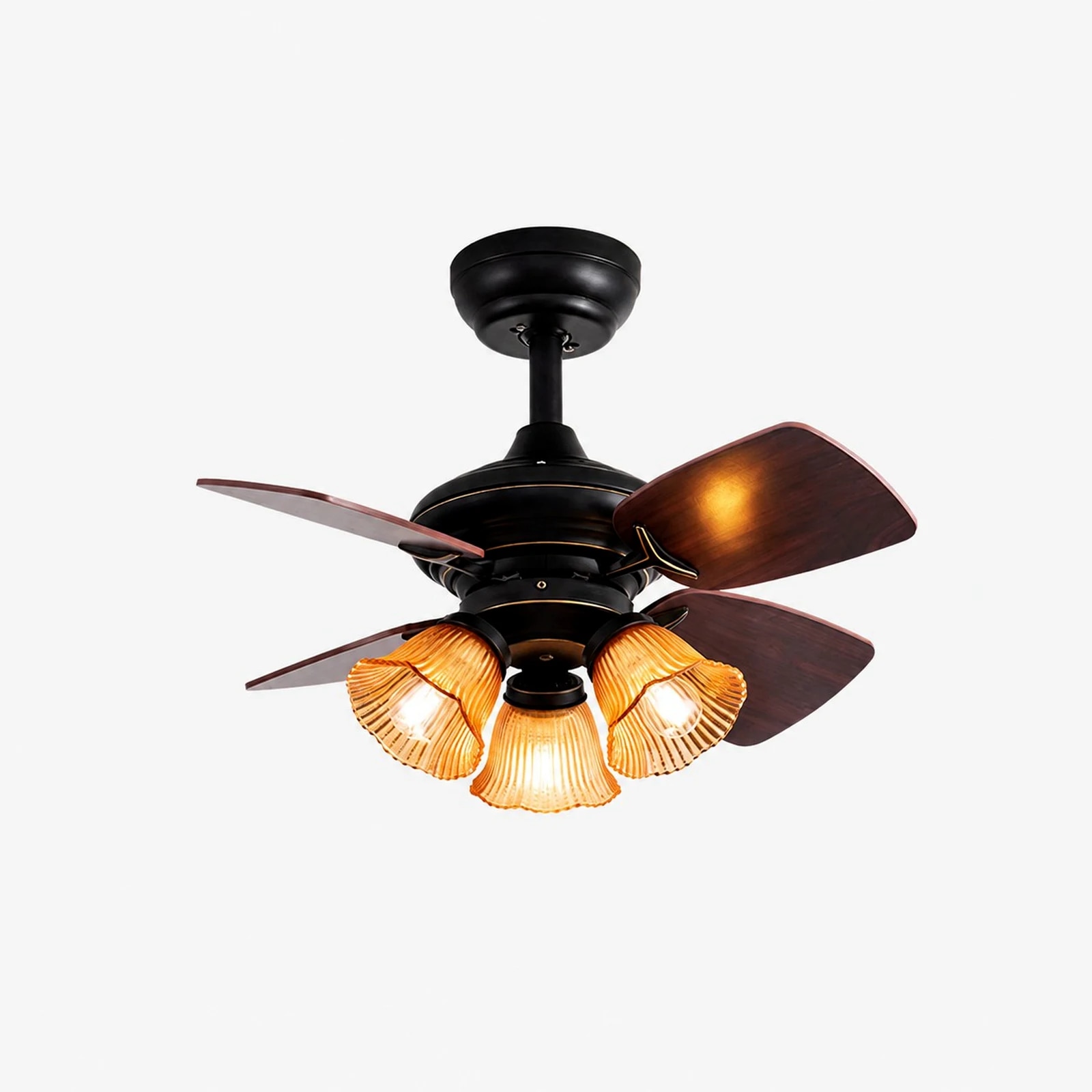 Side profile of black amber glass ceiling fan light