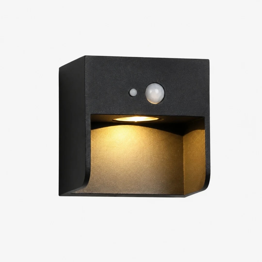 Style B black box outdoor wall lamp on white background