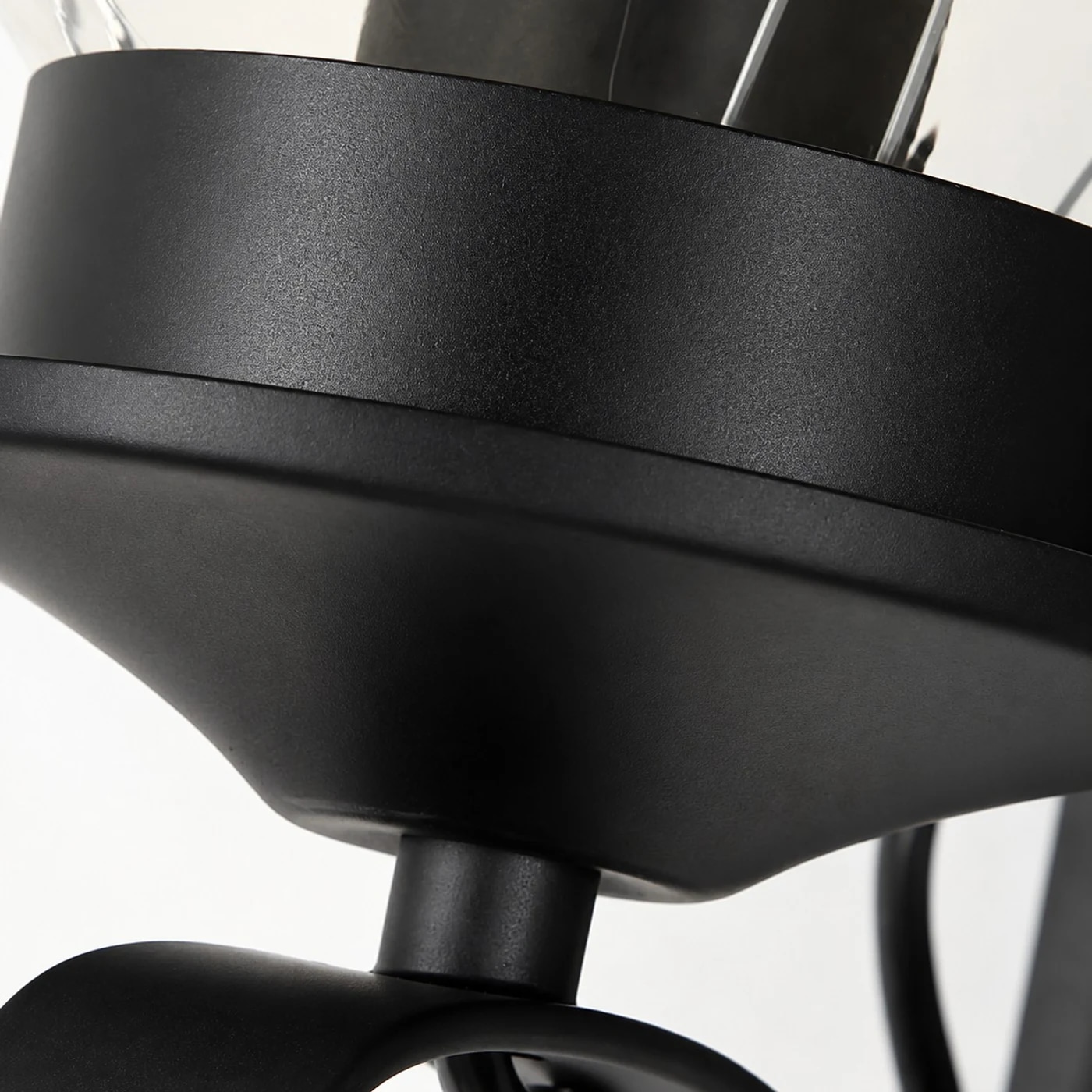 Matte black metal finish and mounting cup close view
