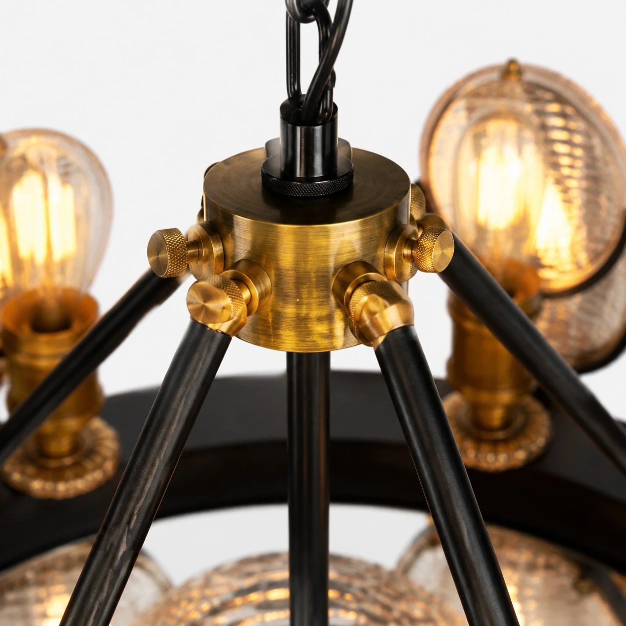 Black metal chandelier frame detail