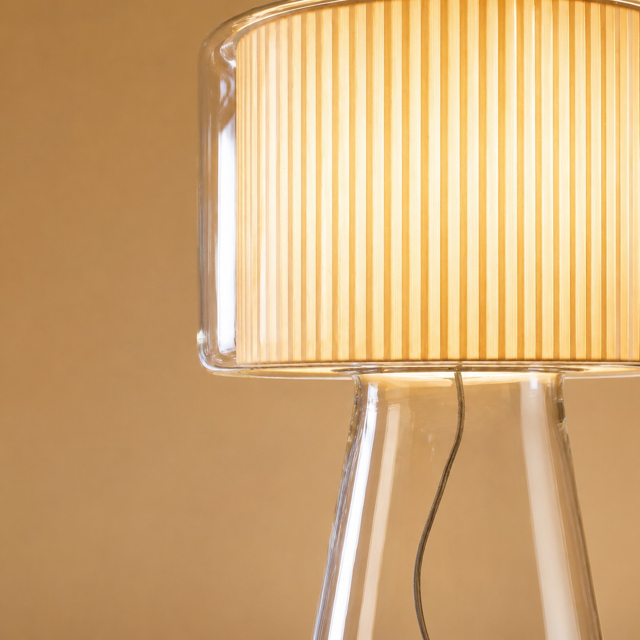 Natural Glass Table Lamp With Fabric Shade