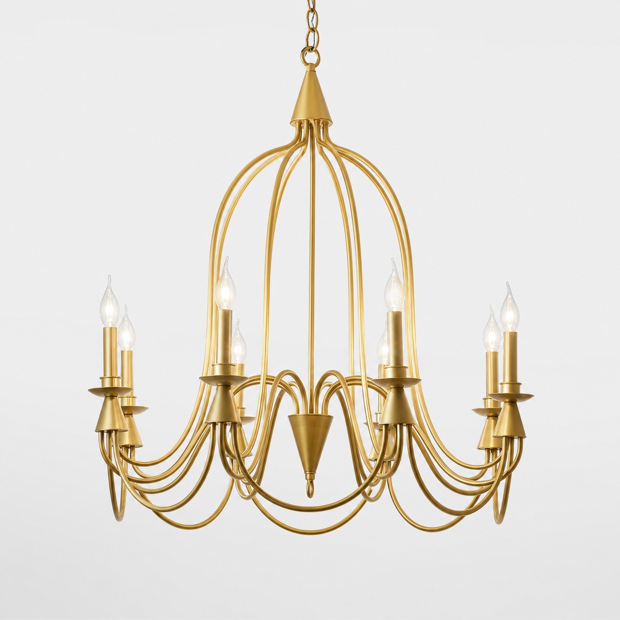 Gold eight-light vintage iron candle chandelier