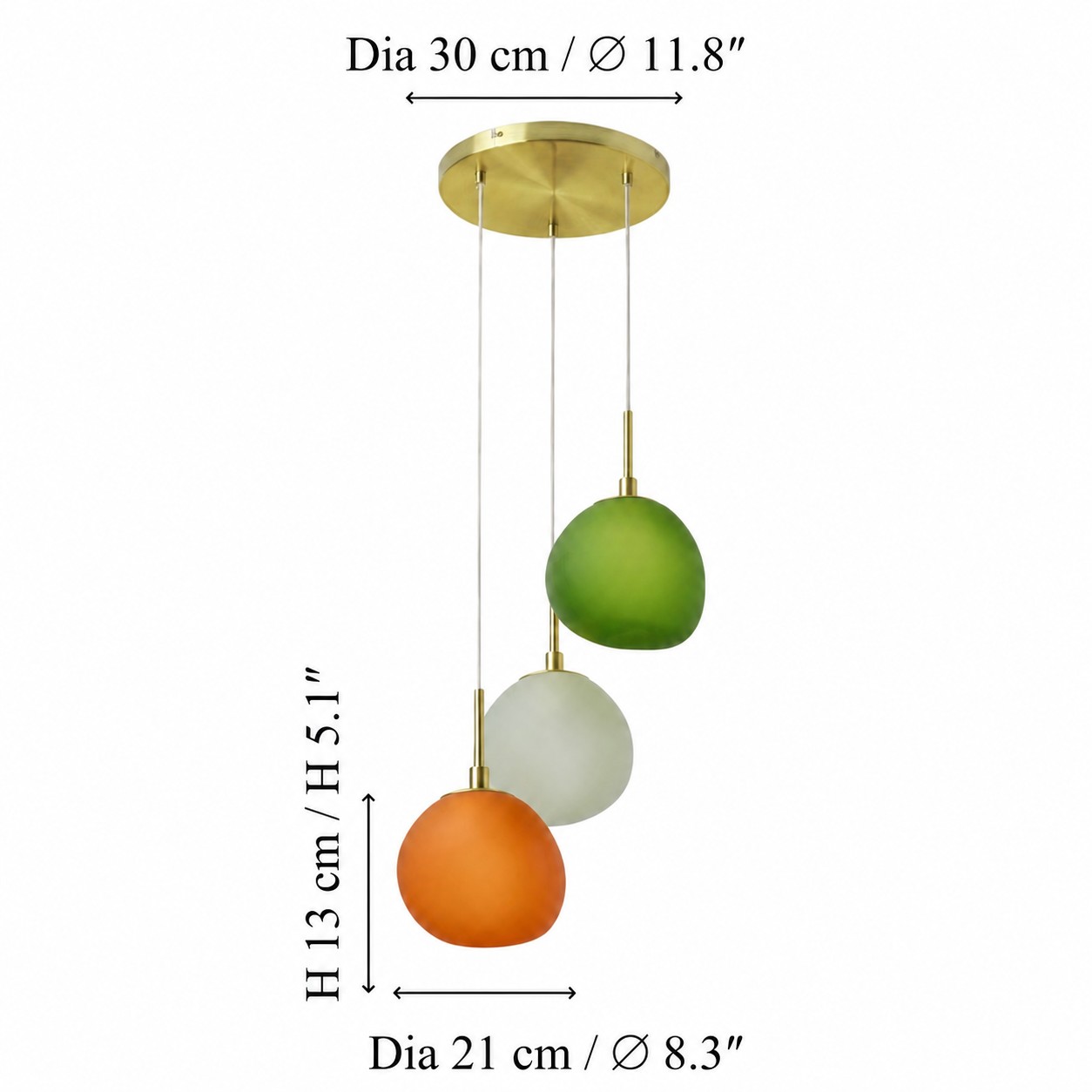Dimension graphic for the opal glass cluster pendant lamp