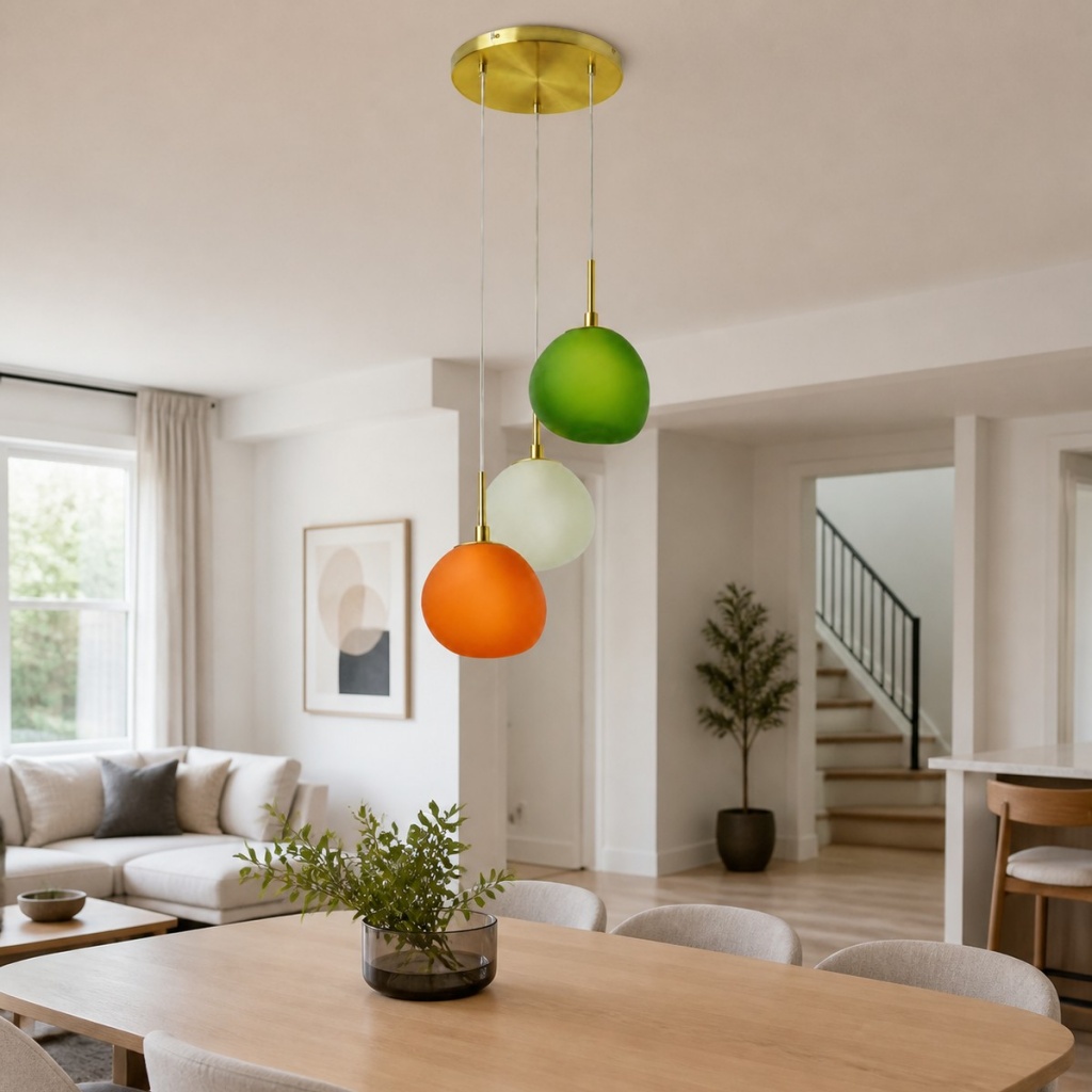 Muted color opal globe pendant in a bright room scene
