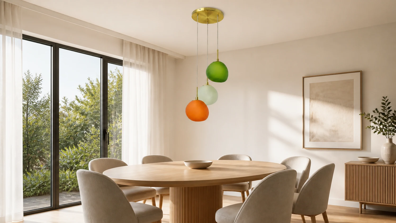 Opal globe cluster pendant lamp in a warm modern interior