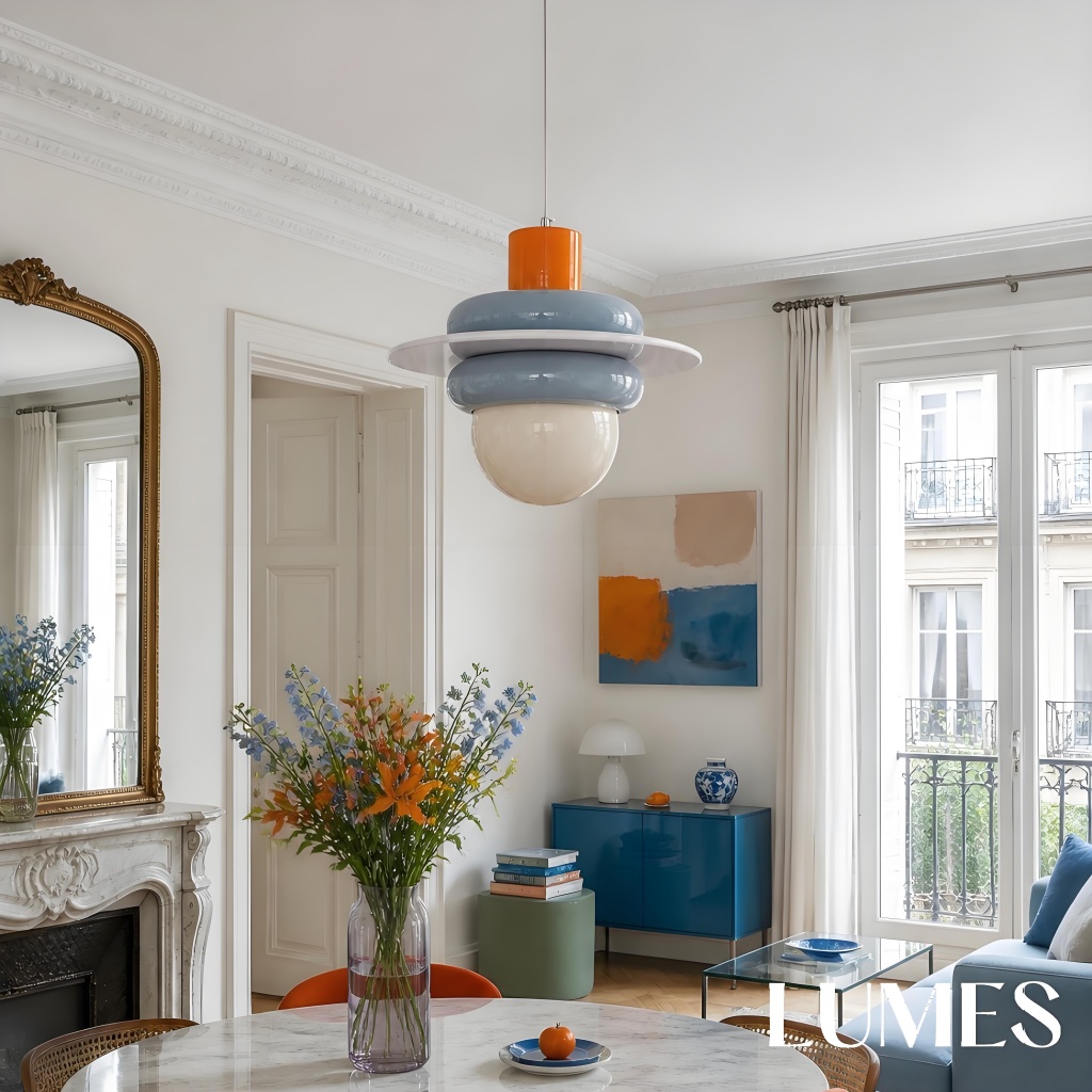 Sea salt blue pendant in a bright room near a window