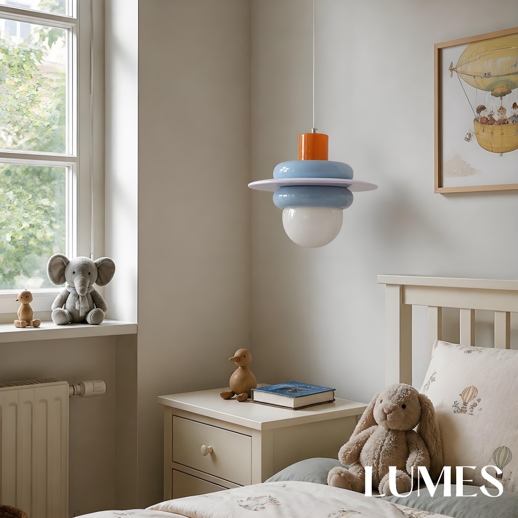 Sea salt blue pendant in a bedroom near a window