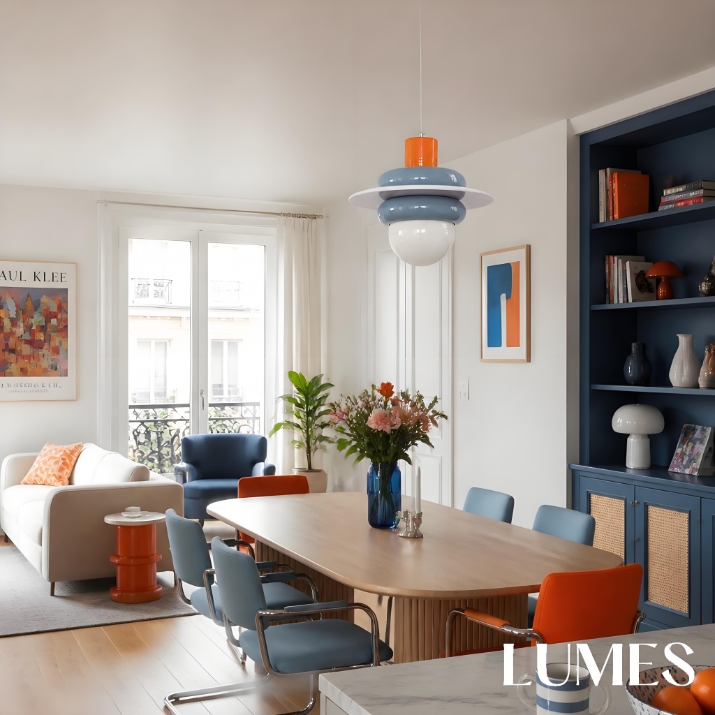 Sea salt blue pendant in a dining and living room setting