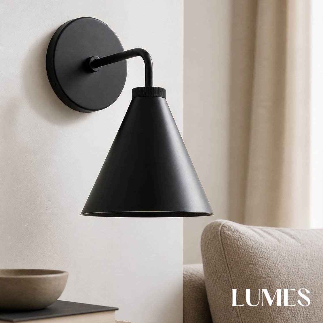 Korvi matte black wall lamp square room scene