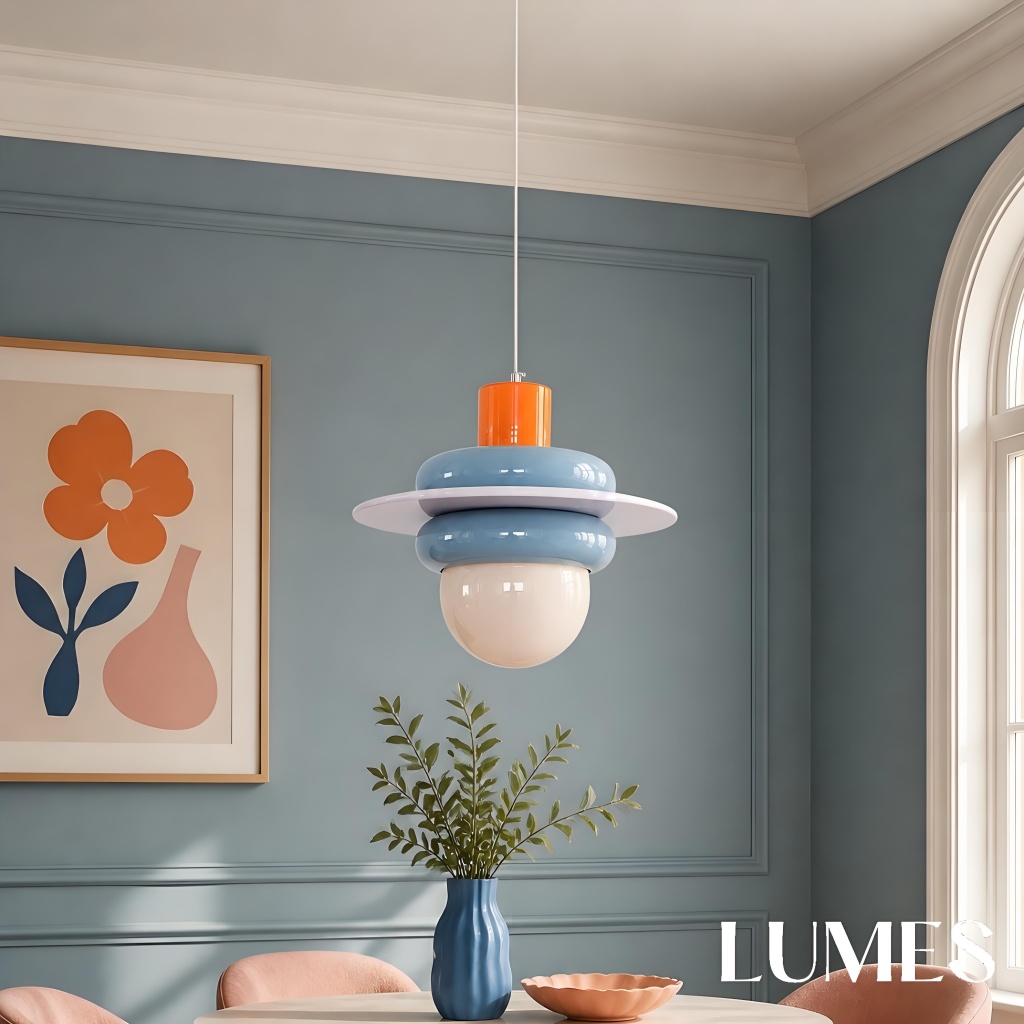 Sea salt blue pendant centered above room decor