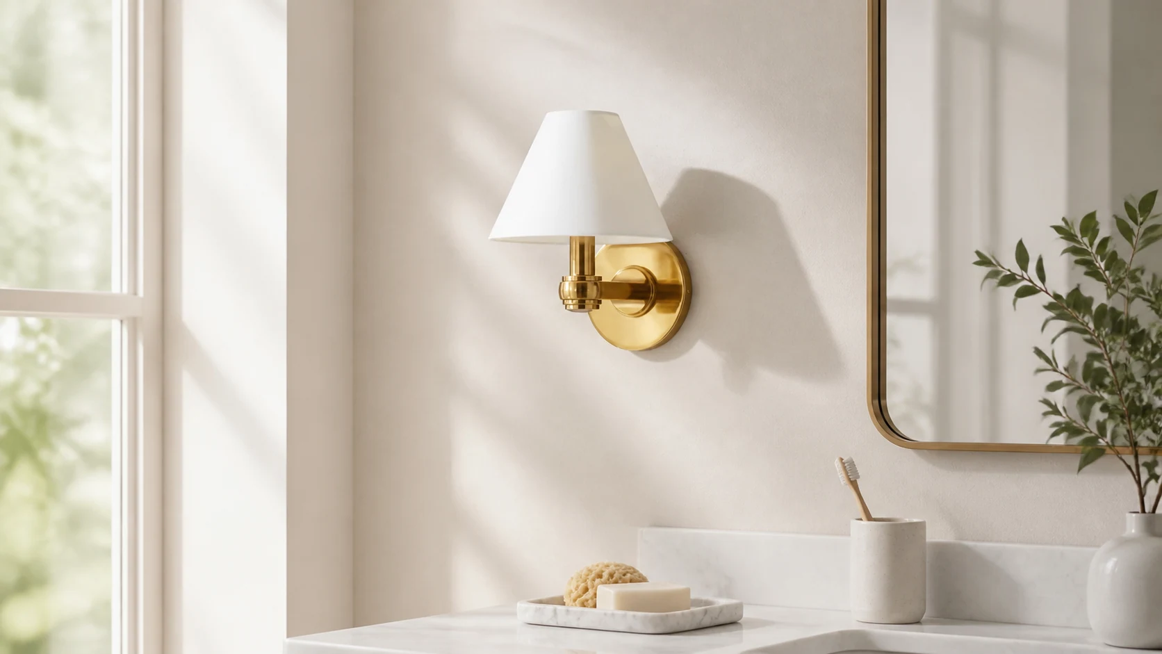 Roven metal wall light installed in a bathroom vanity scene