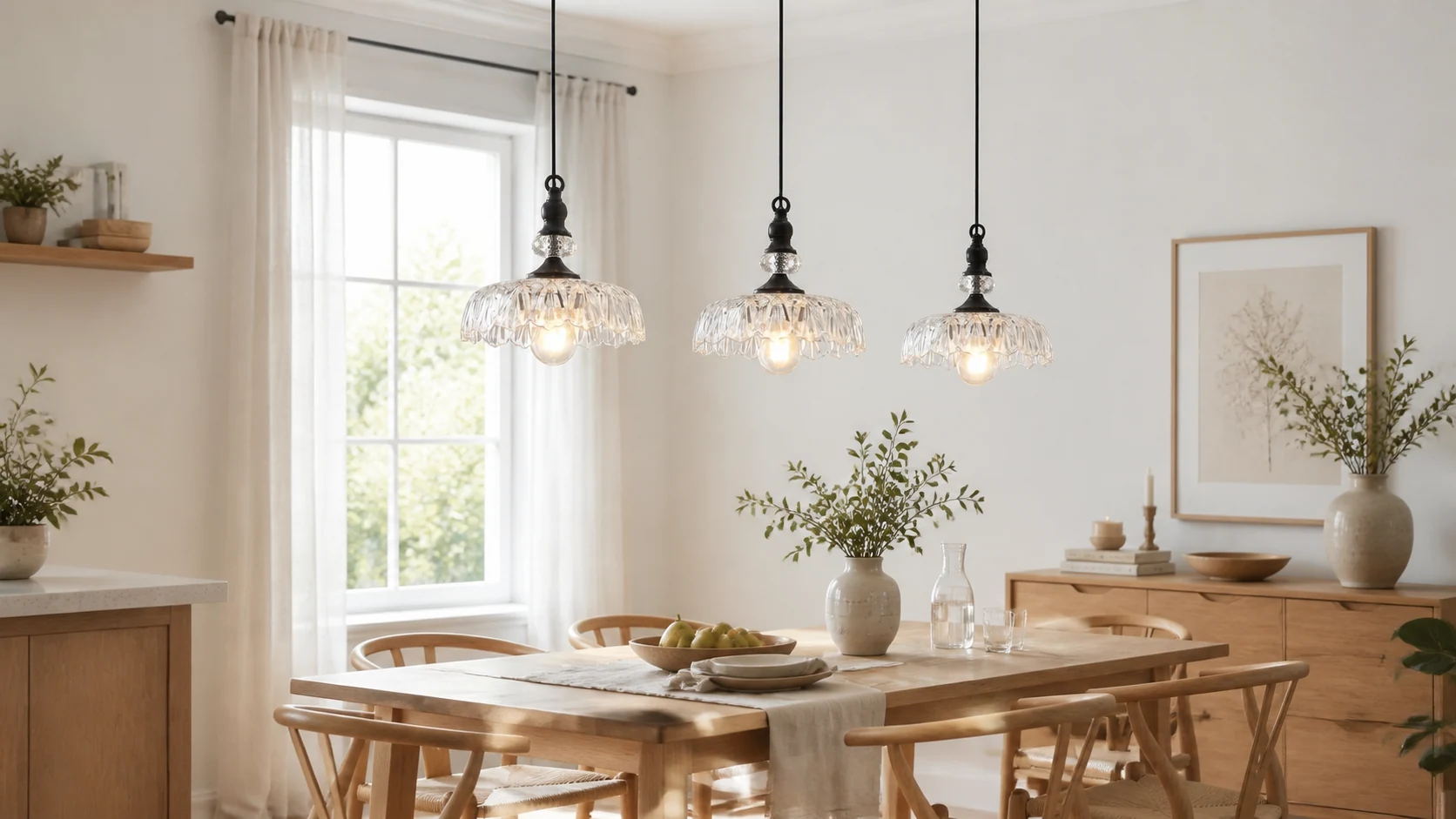 Verdoma floral glass pendant lamp in a modern dining room scene