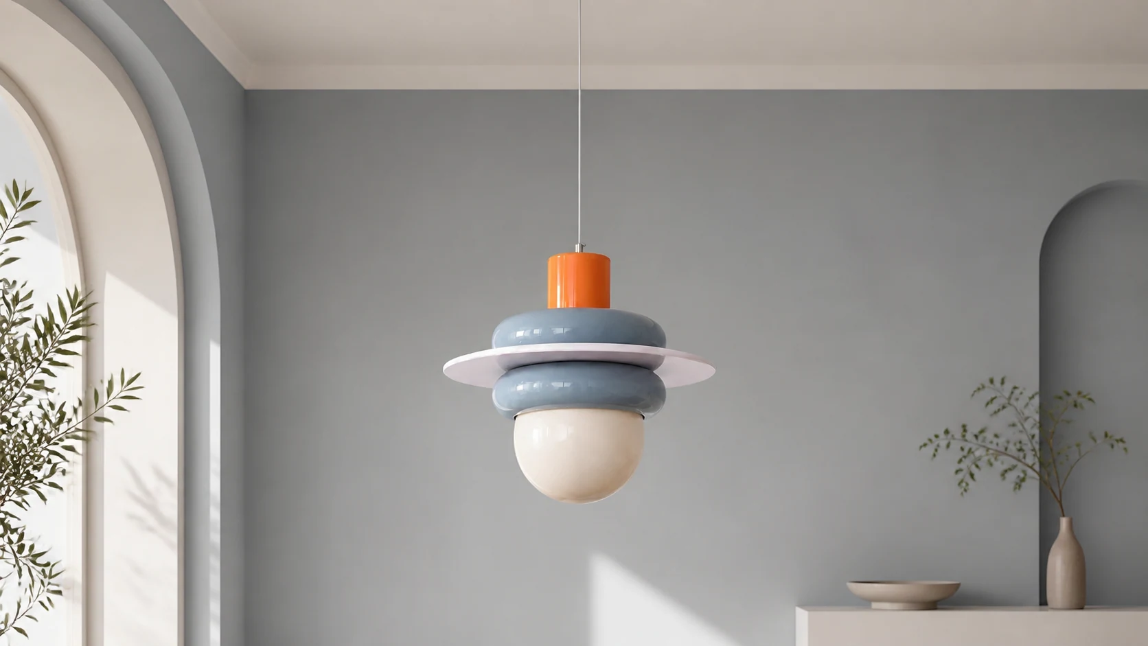Memphis Sea Salt Blue Pendant Light in a horizontal room scene