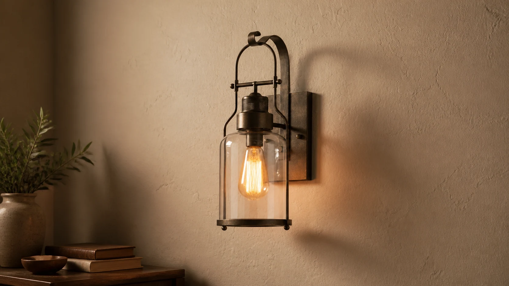 Ivoran Sleek Metal and Glass Wall Sconce in an interior wall setting