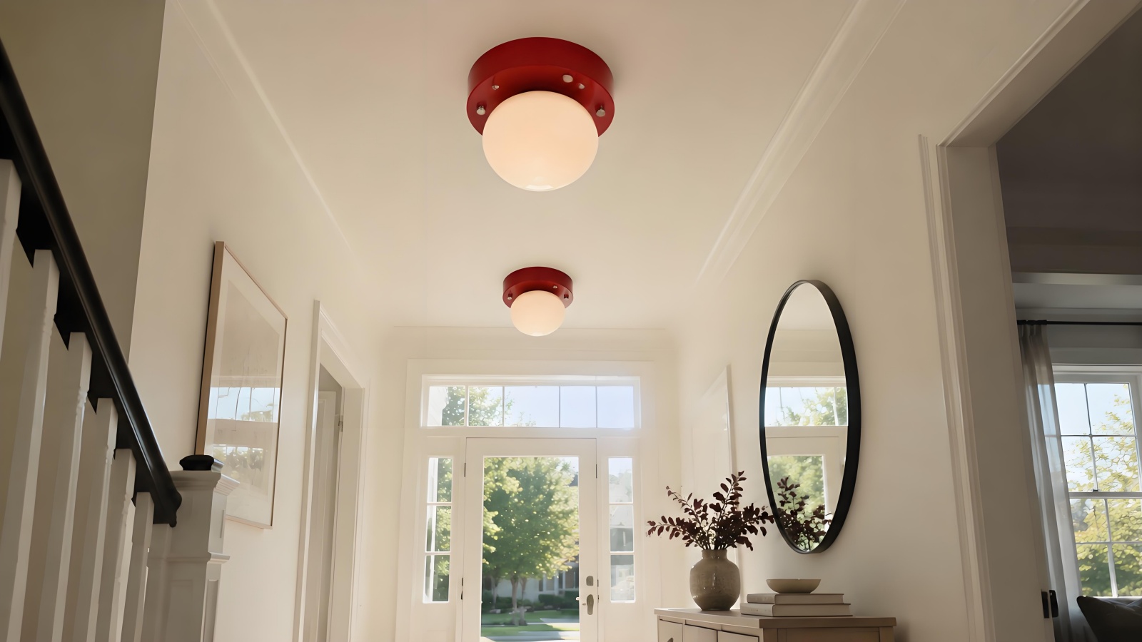Memphis red glass ceiling light in lifestyle room scene
