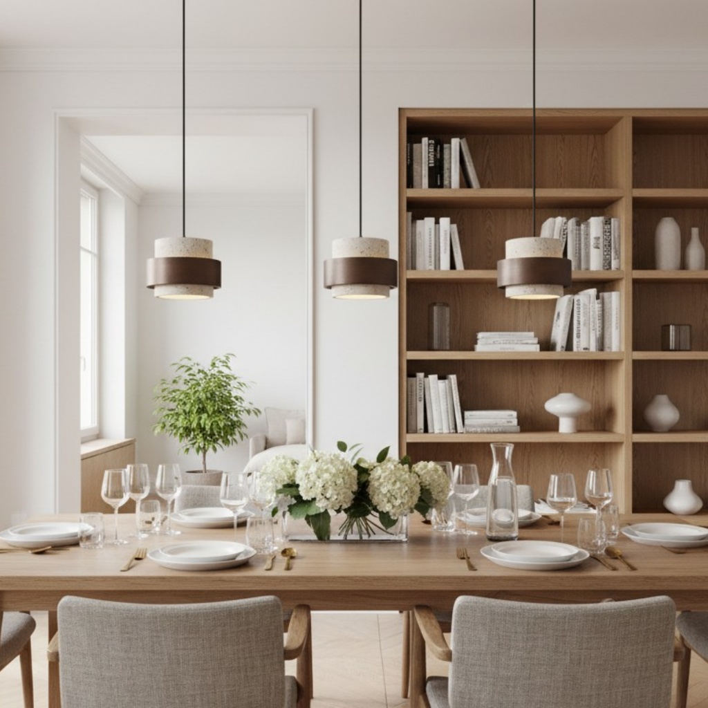 Dining room lifestyle scene with the lamp above the table